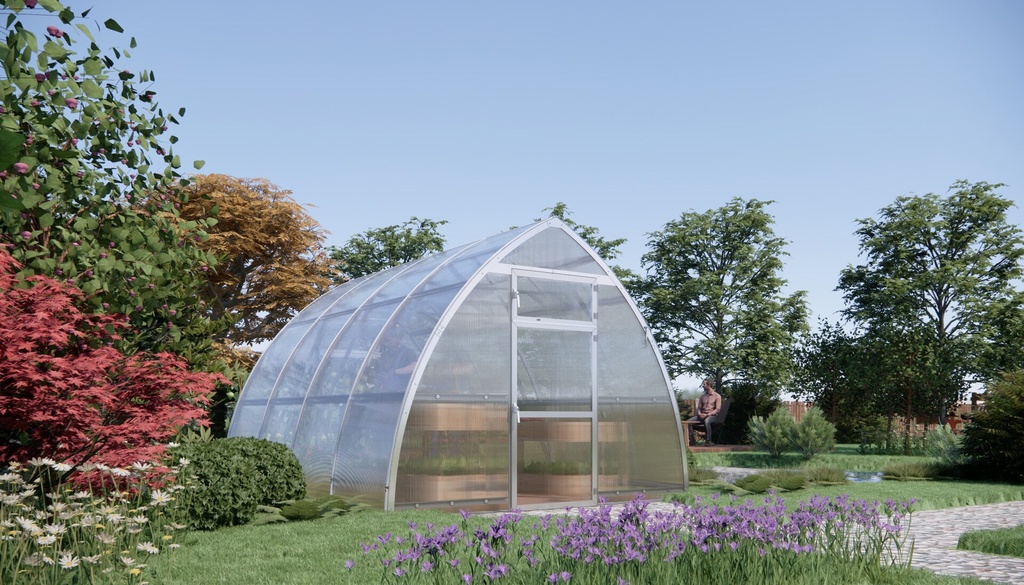 Rastlinjak Strelka3 (Sungrow 2026): zunanji videz z aluminijastim celom