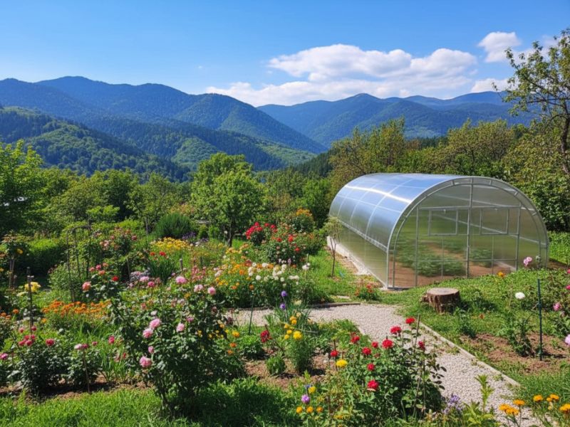 Rastlinjak Agronom s cvetličnim vrtom