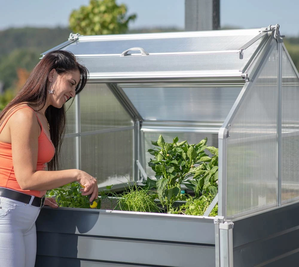 Westmann kovinska visoka greda z mini rastlinjakom Store & Grow 2