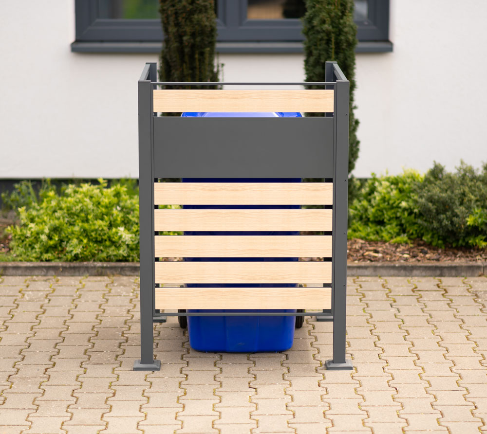 Metall-Mülltonnenverkleidung Planum, Holzoptik