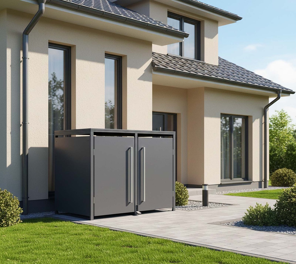 [WMJGBF214LH-2] Metall-Mülltonnenbox Pedura (2x 240 L)