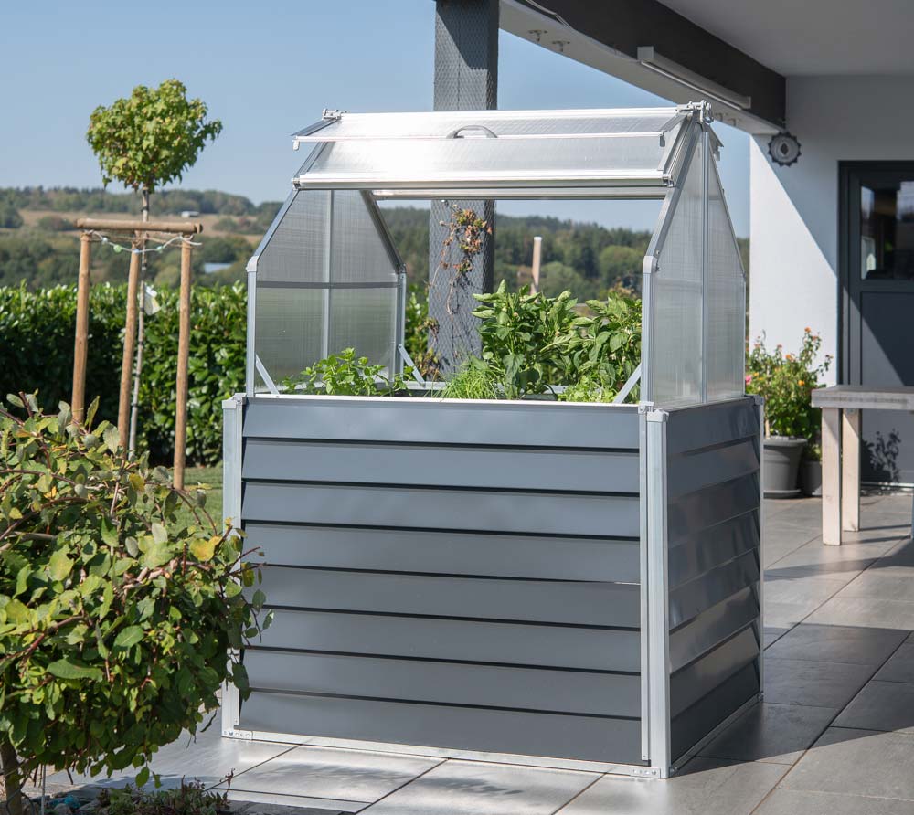 [SUP003] Metall-Hochbeet mit Mini-Gewächshaus Store & Grow