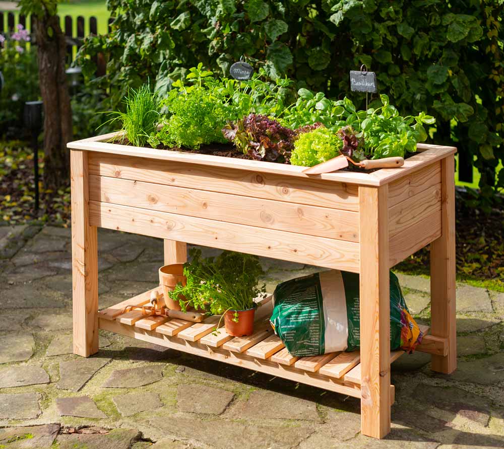 Holz-Hochbeet Emily mit Ablage